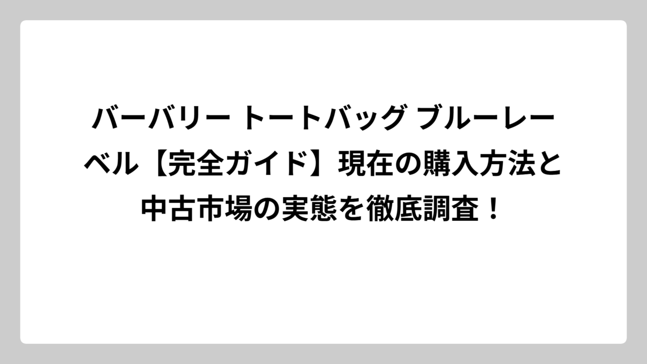 バーバリー トートバッグ ブルーレーベル【完全ガイド】現在の購入方法と中古市場の実態を徹底調査！