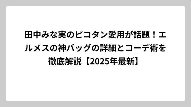 田中みな実のピコタン愛用が話題！エルメスの神バッグの詳細とコーデ術を徹底解説【2025年最新】