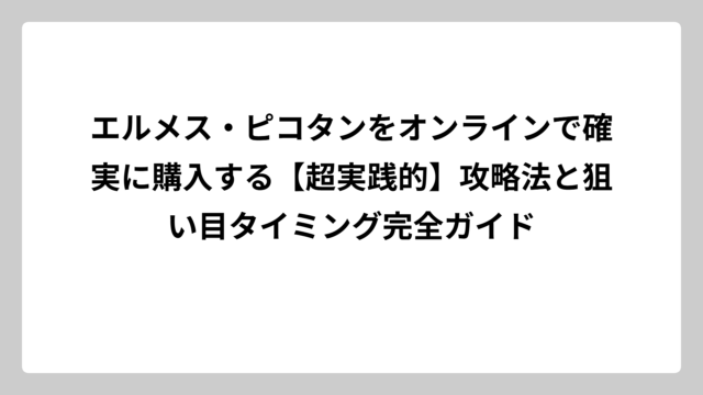 エルメス・ピコタンをオンラインで確実に購入する【超実践的】攻略法と狙い目タイミング完全ガイド