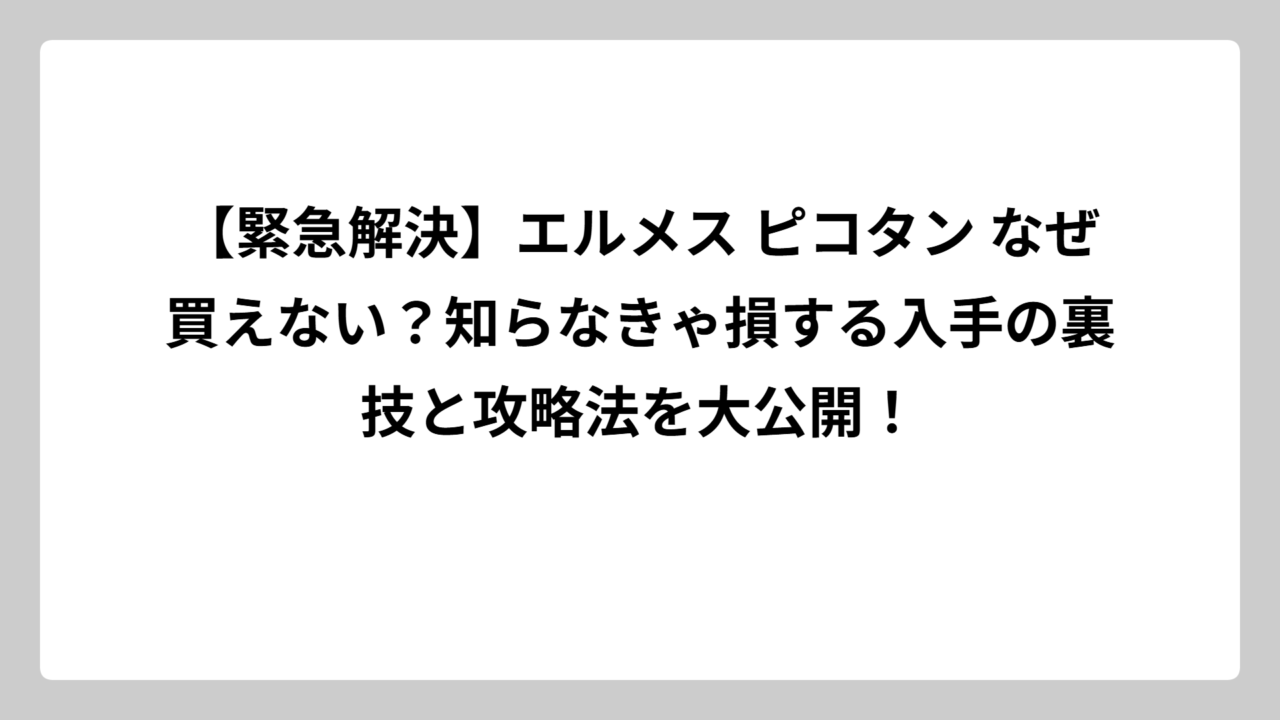 【緊急解決】エルメス ピコタン なぜ買えない？知らなきゃ損する入手の裏技と攻略法を大公開！