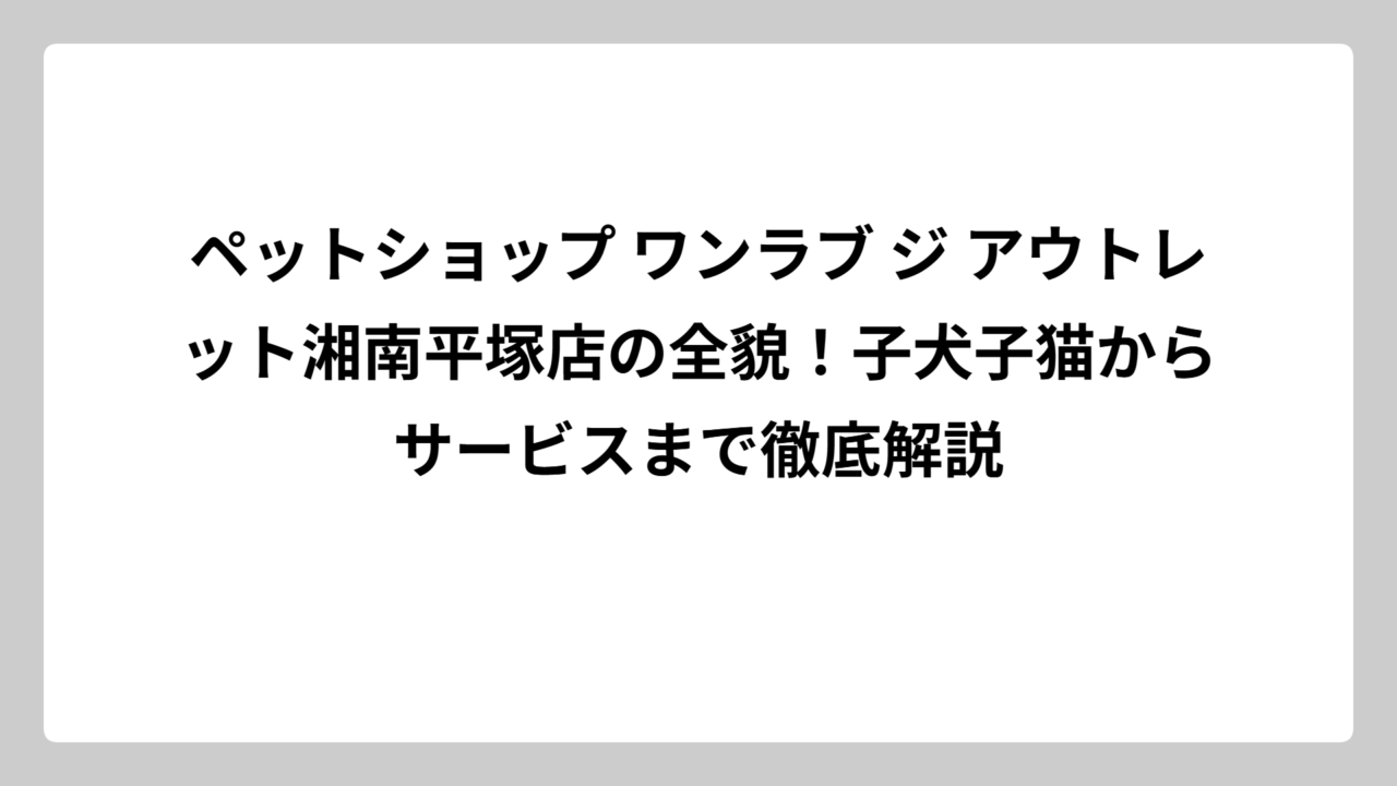 ペットショップ ワンラブ ジ アウトレット湘南平塚店の全貌！子犬子猫からサービスまで徹底解説