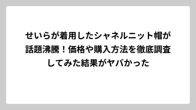 せいらが着用したシャネルニット帽が話題沸騰！価格や購入方法を徹底調査してみた結果がヤバかった