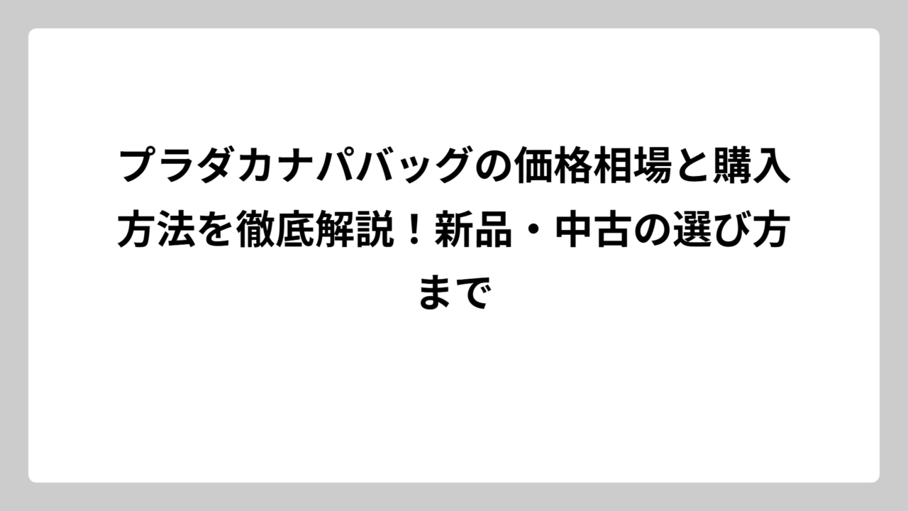 プラダカナパバッグの価格相場と購入方法を徹底解説！新品・中古の選び方まで