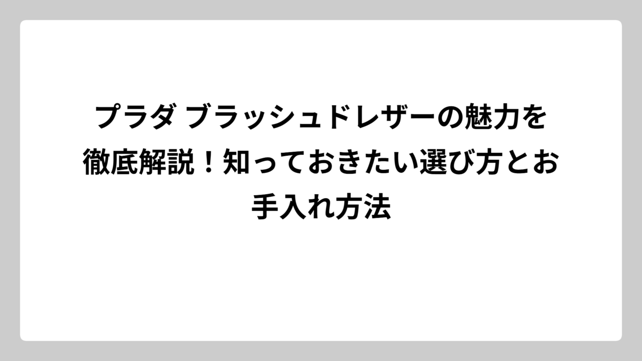 プラダ ブラッシュドレザーの魅力を徹底解説！知っておきたい選び方とお手入れ方法