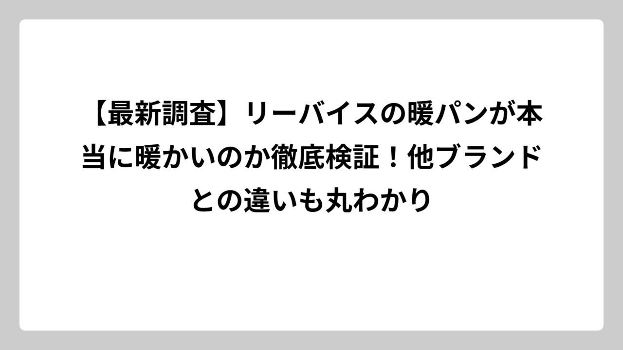 【最新調査】リーバイスの暖パンが本当に暖かいのか徹底検証！他ブランドとの違いも丸わかり