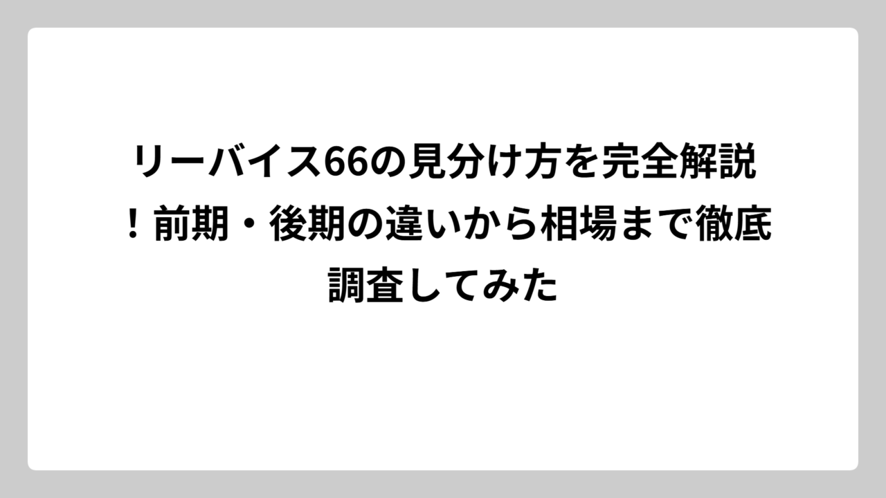 リーバイス66の見分け方を完全解説！前期・後期の違いから相場まで徹底調査してみた