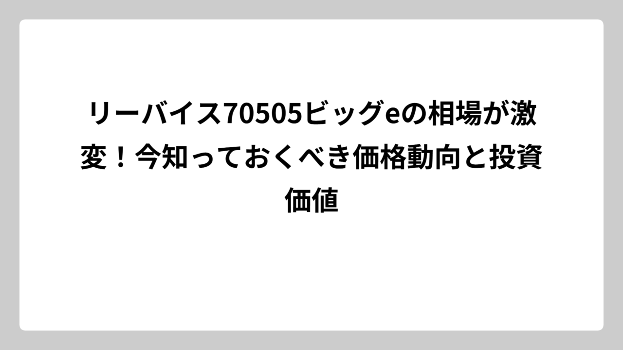 リーバイス70505ビッグeの相場が激変！今知っておくべき価格動向と投資価値