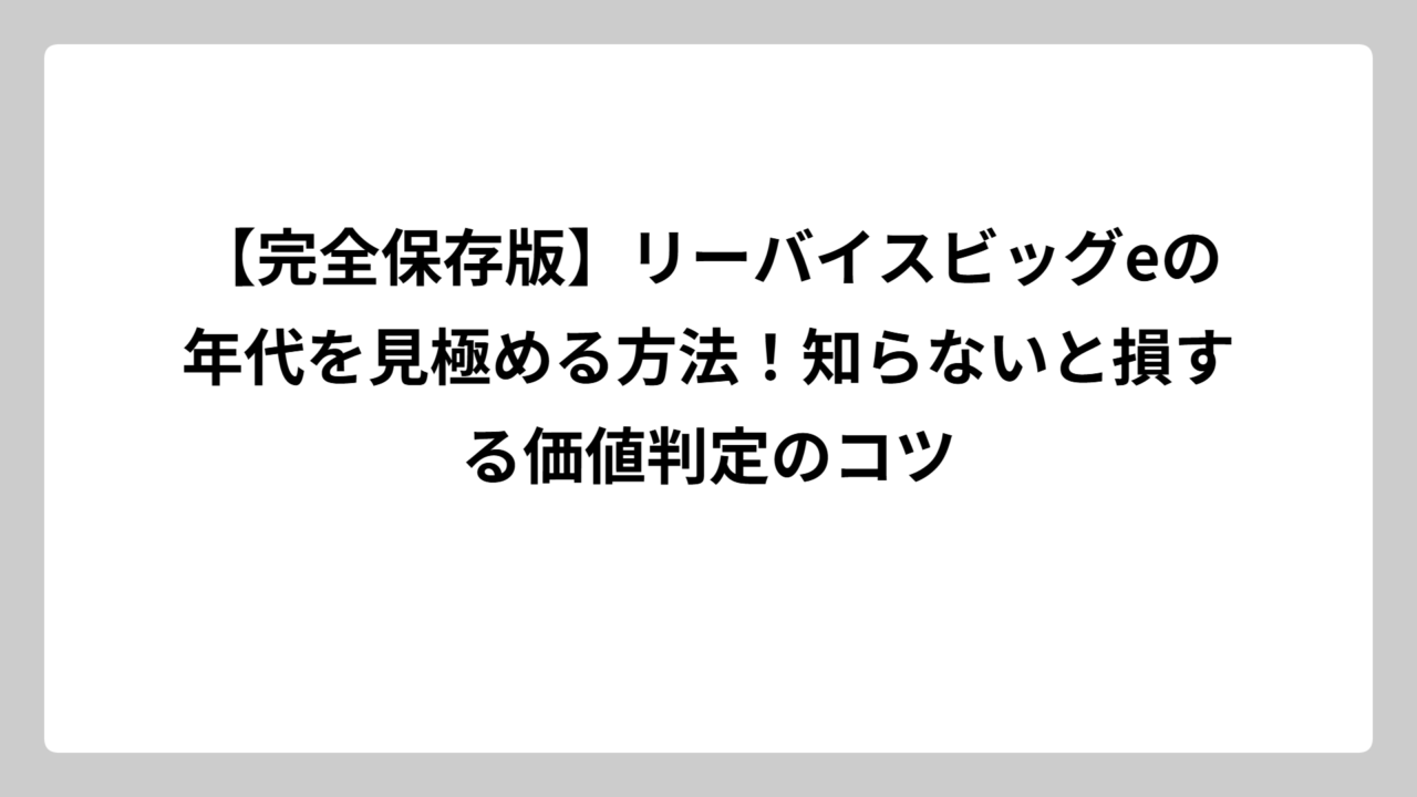 【完全保存版】リーバイスビッグeの年代を見極める方法！知らないと損する価値判定のコツ