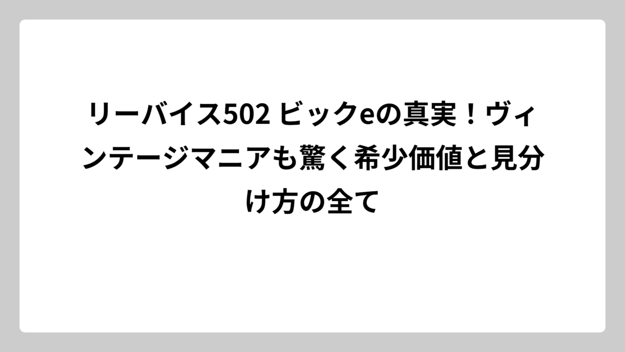 リーバイス502 ビックeの真実！ヴィンテージマニアも驚く希少価値と見分け方の全て