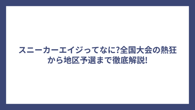 スニーカーエイジってなに?全国大会の熱狂から地区予選まで徹底解説!