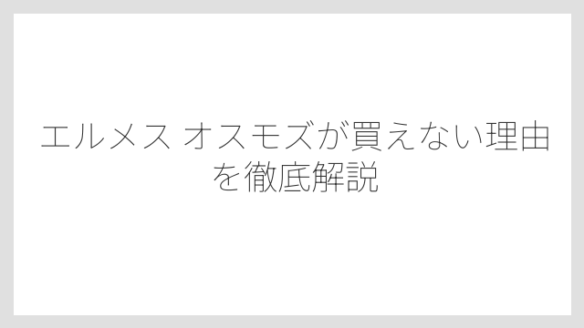 エルメス オスモズが買えない理由を徹底解説